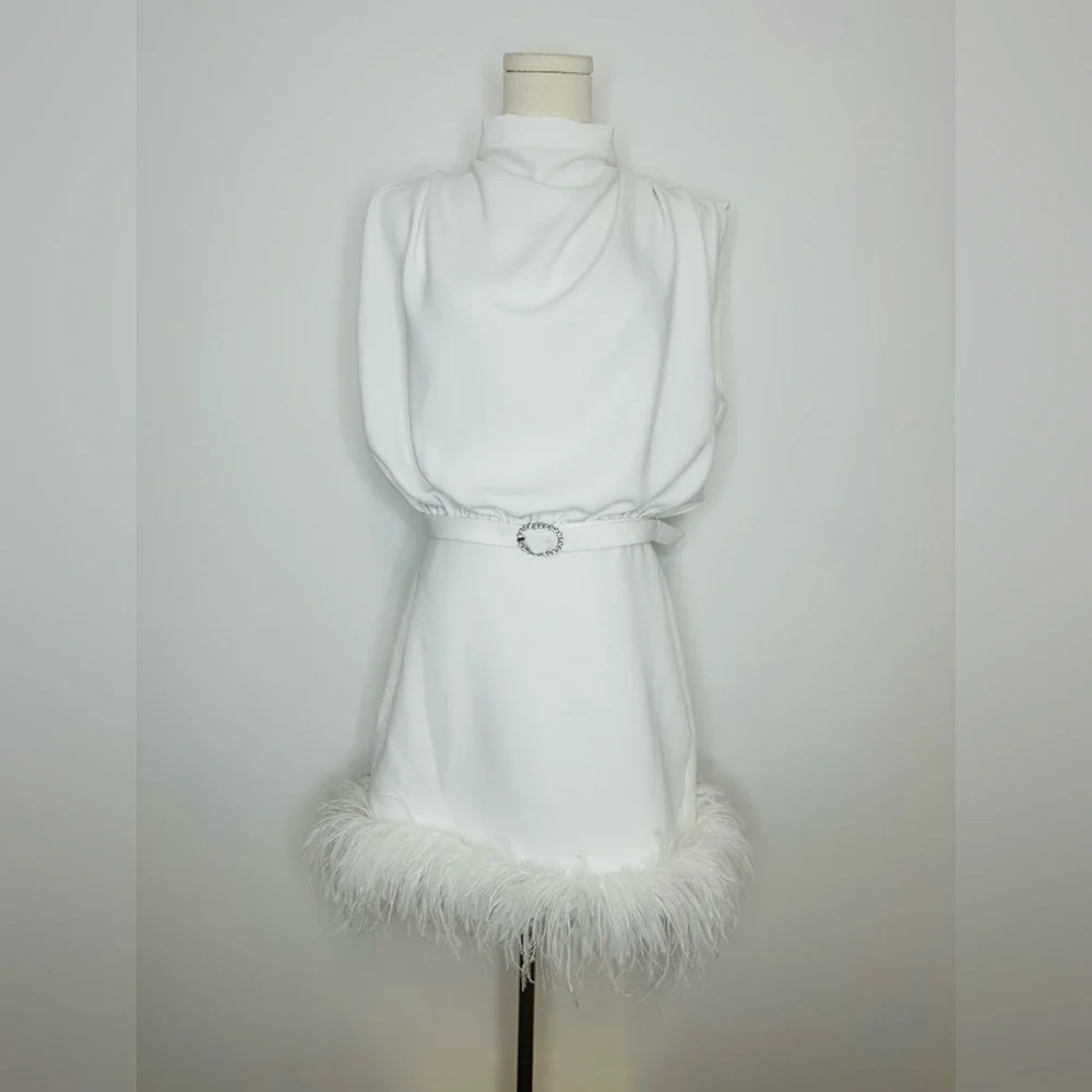 Amanda Uprichard Sullivan Feather-Trimmed Belted Minidress - Picture 5 of 14